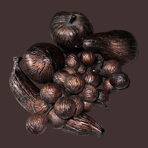 Vintage Mid Century Plastic Faux Fruit With Wood & Bronze Finish 5 Pieces